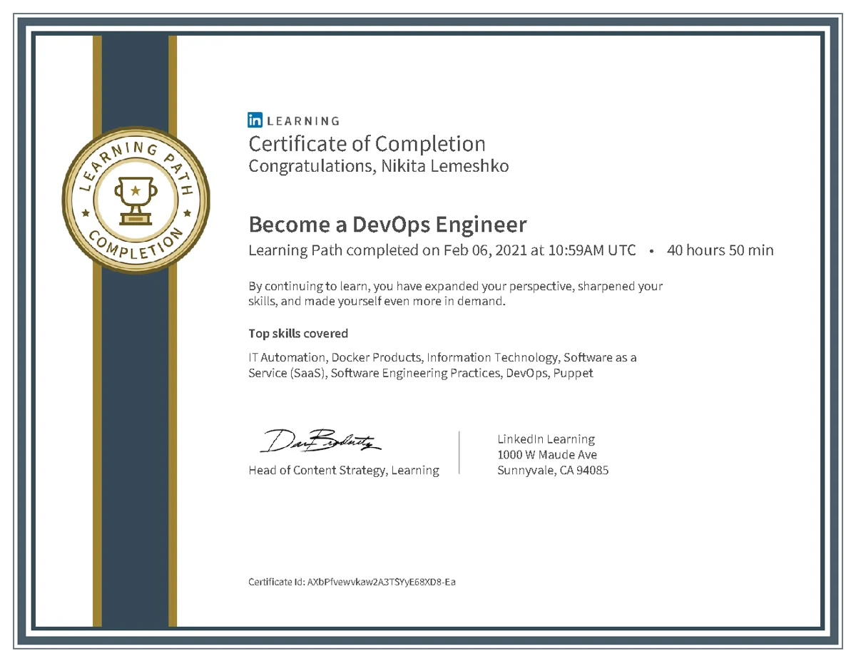 Become a DevOps Engineer — certificate