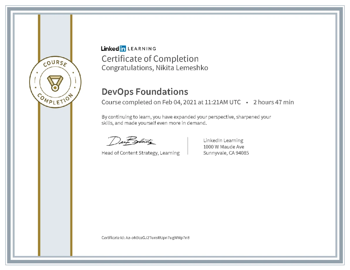 DevOps Foundations — certificate