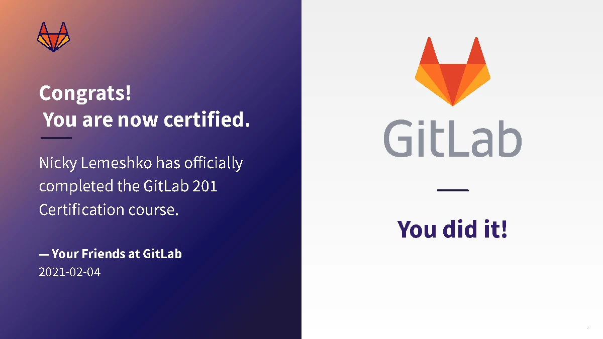 GitLab 201 Certification — certificate