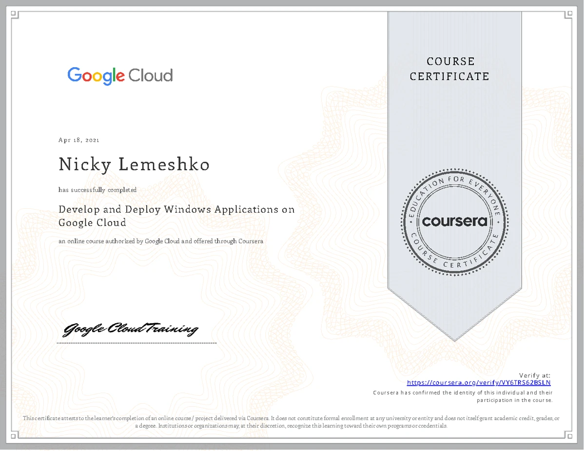Develop and Deploy Windows Applications on GCP — official badge