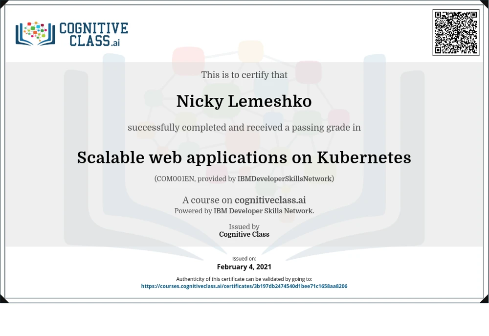 Scalable web applications on Kubernetes — certificate