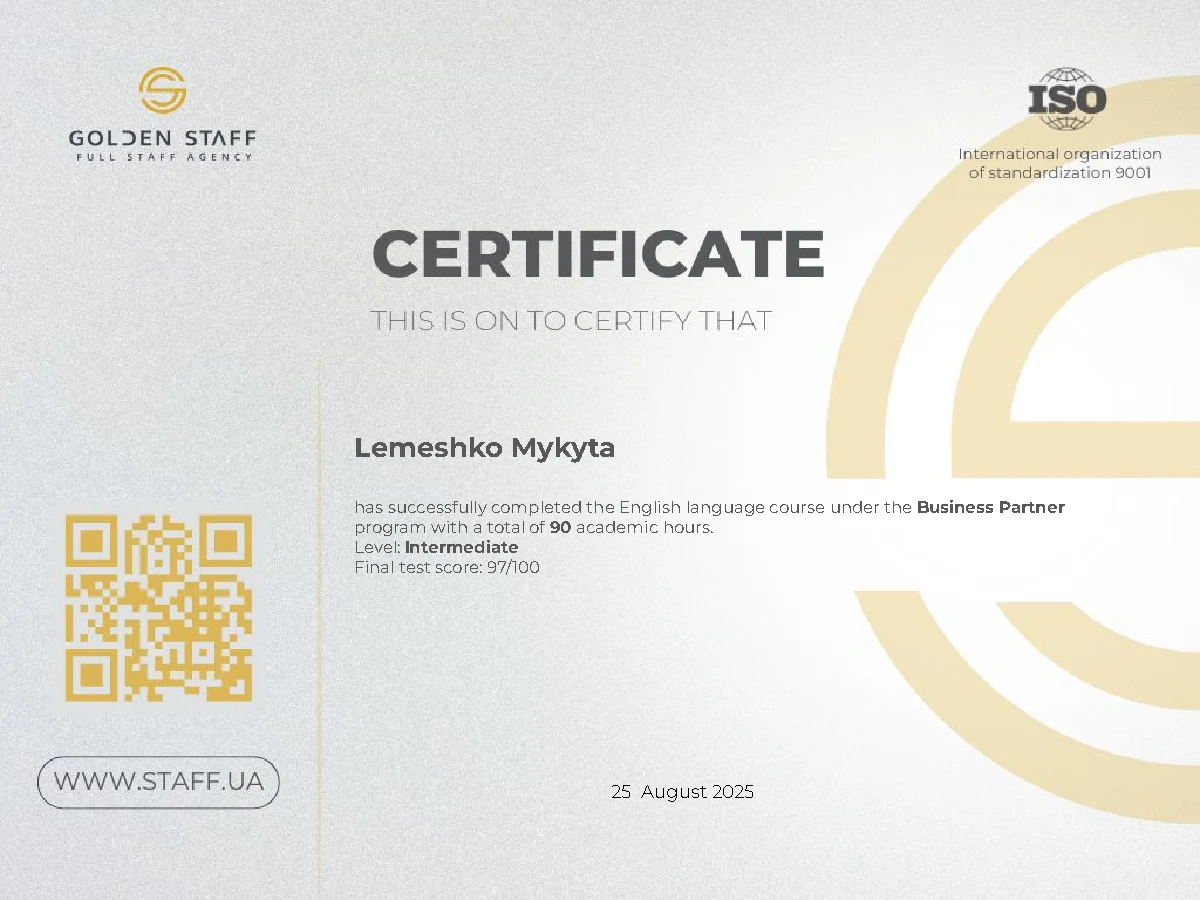 English Language Certificate — certificate